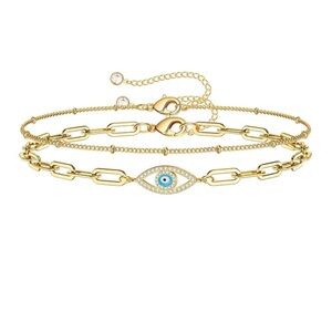NWT evileye bracelet set triple plated in 18k gold - waterproof - hypoallergenic